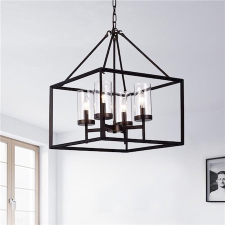 Warehouse Of Tiffany Warehouse of Tiffany RL8201AB 4-Light Anson Clear Pillar Glass Square Chandelier - Antique Bronze RL8201AB